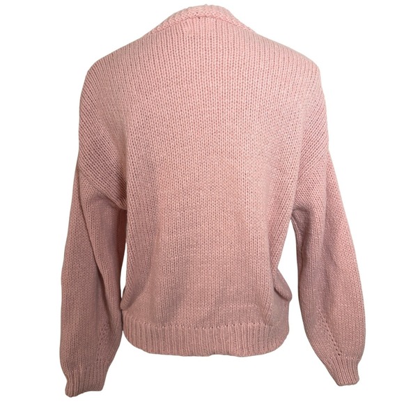Anthropologie Luna Ivy Pink 3D Cherry Knit Cardigan Sweater Small Chunky Spring - Picture 3 of 12